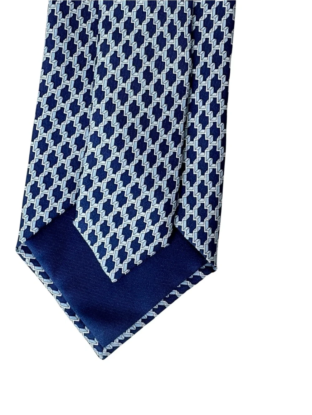 Hermès Silk Tie Blue Silver Geometric w/ Box Made in France